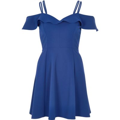 Blue frilly bardot dress